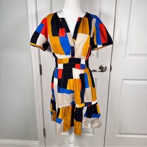 Anthropologie Art To Wear Boho Colorblock Smocked Waist Dress Medium